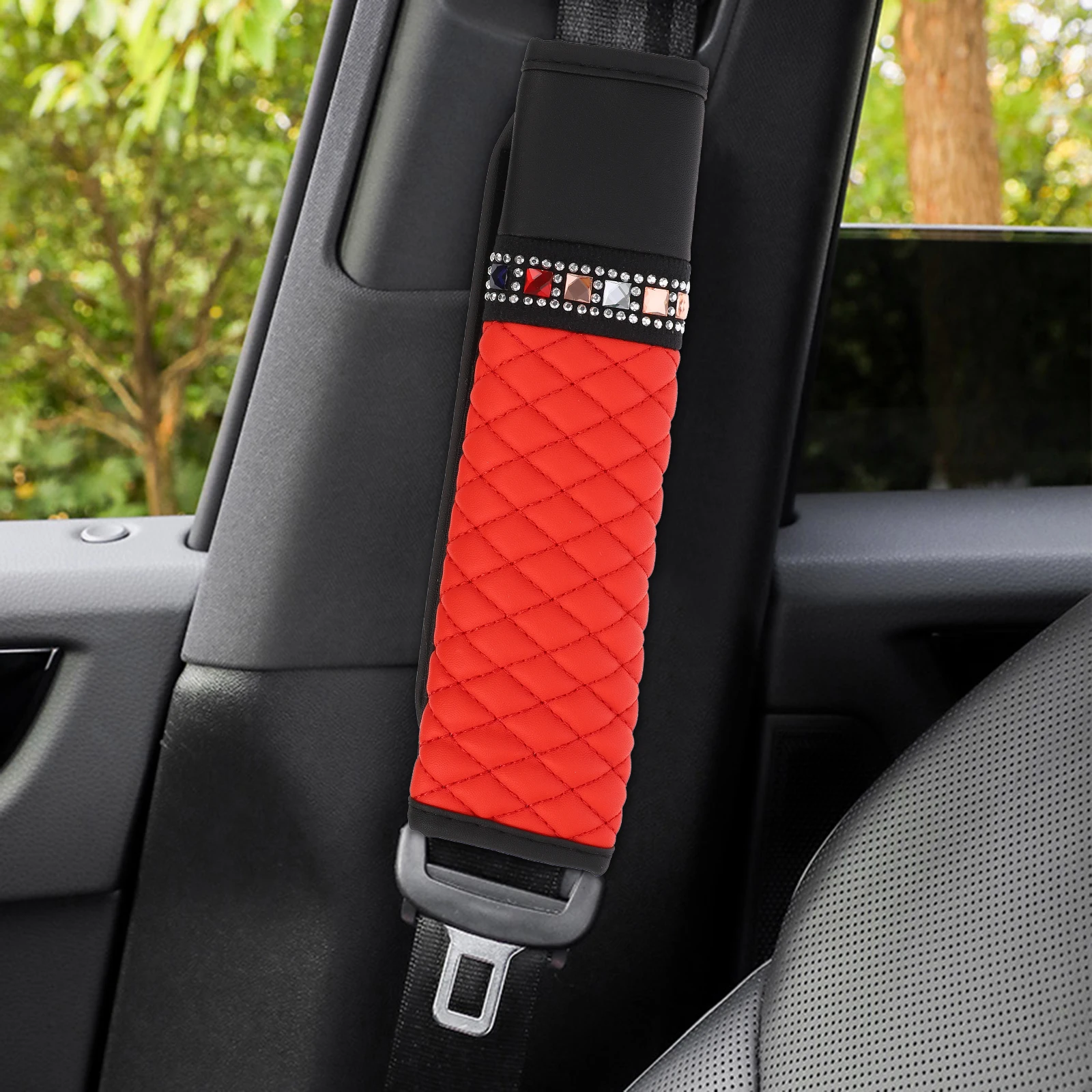 

1pc Rhinestone Car Cover Shoulder Protector Cushion Pad Comfortable Decorative Safety Strap Accessory For Car Interior