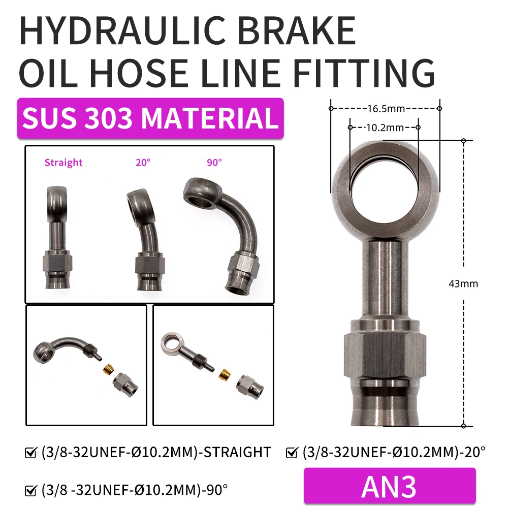 

SK CUSTOM AN3 Stainless Steel Car Motorcycle Hydraulic Brake Oil Hose Line Banjo Fitting 10.2mm Straight 20° 90° Brake Hose Ends