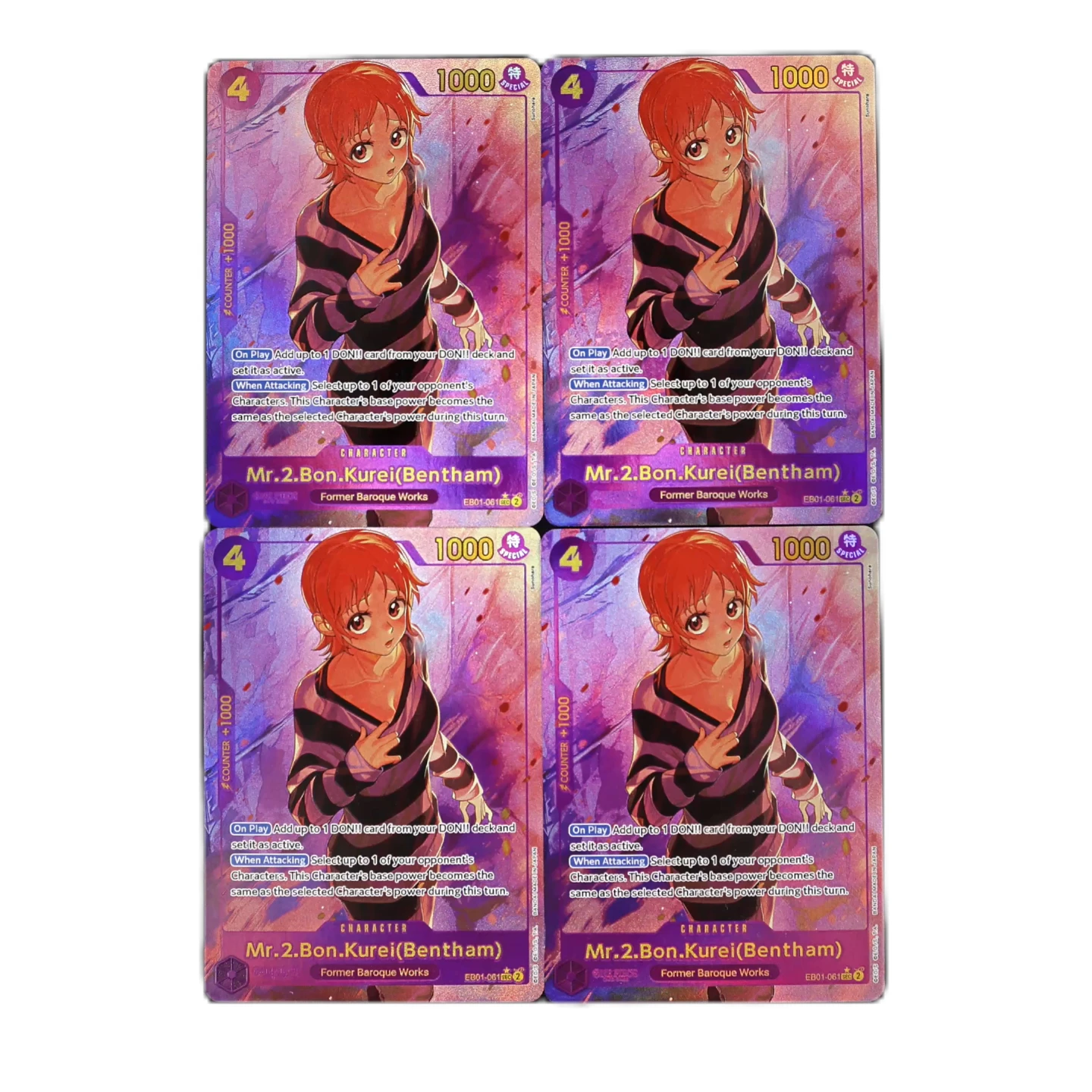 4 Stück/Set EB01-061 Mr.2.Bon.Kurei Bentham SEC One Piece TCG OPCG Strukturierte Folien-Prägekarte Anime Sammelkarten