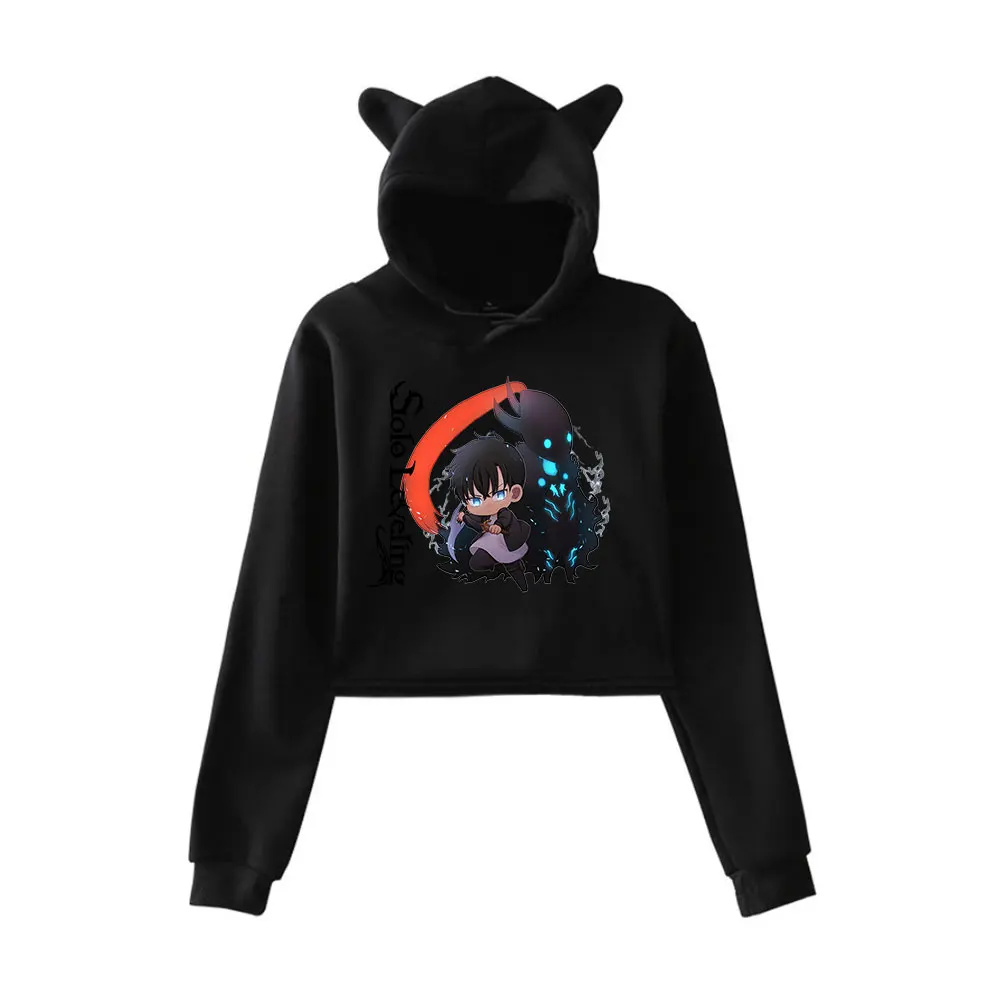 Solo Leveling Hoodie Vintage 90s Streetwear Merch Hoodies Sweatshirts for Girls Cat Ear Crop