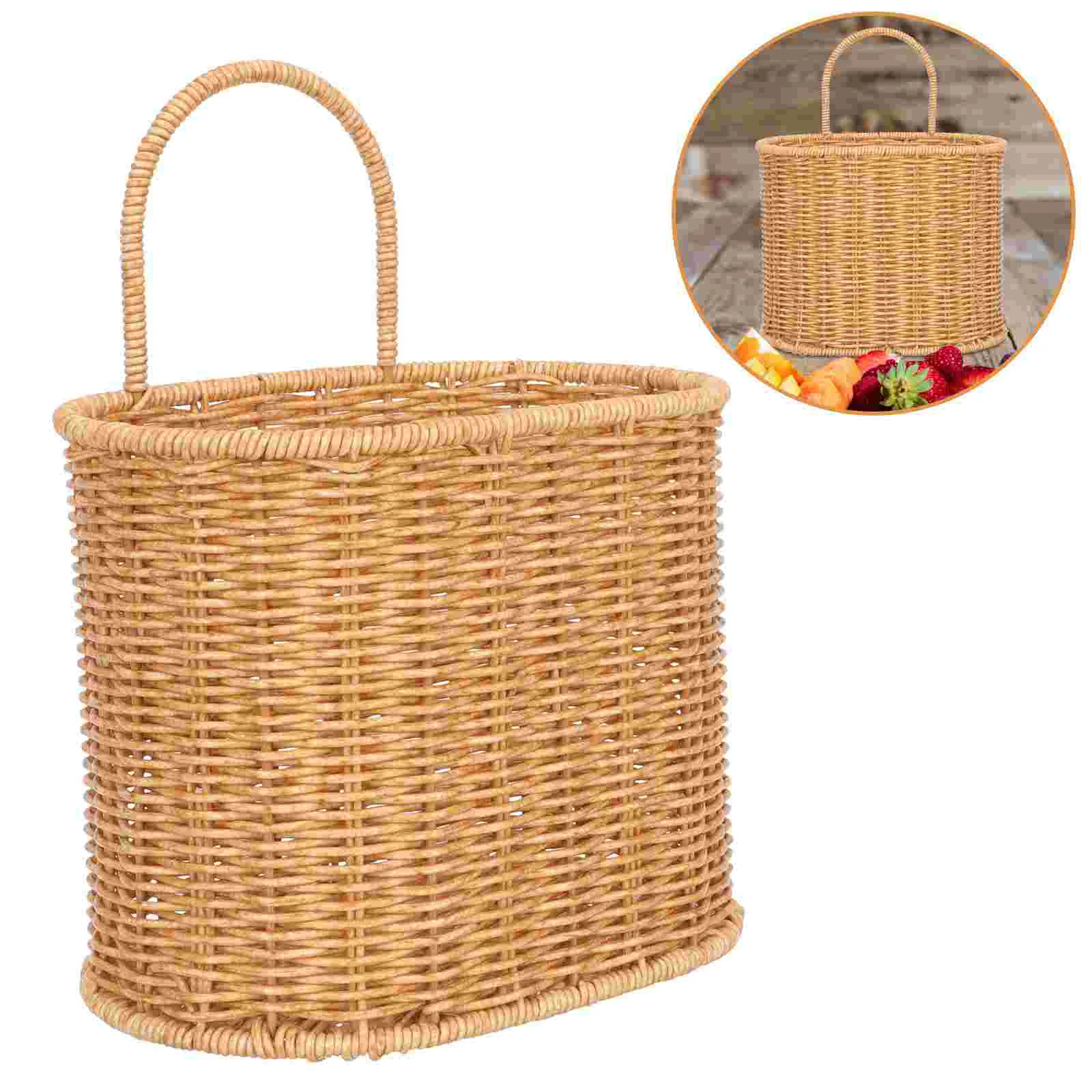 

Bohemian Decor Woven Hanging Basket Home Storage Holder Rattan Plastic Imitation Wall Decoration Kitchen fruit