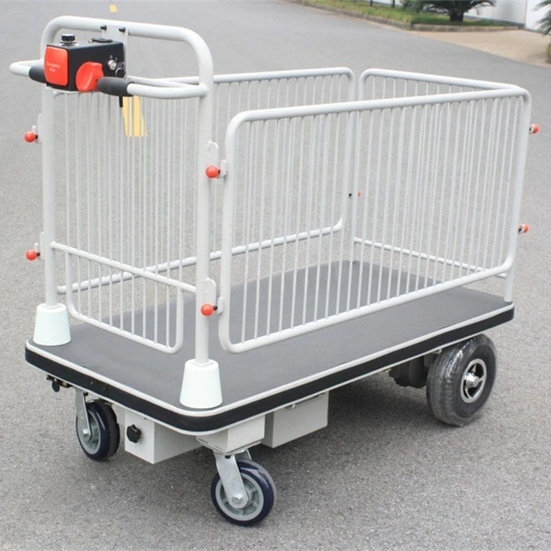 Electric flatbed truck with guardrail, electric platform trolley