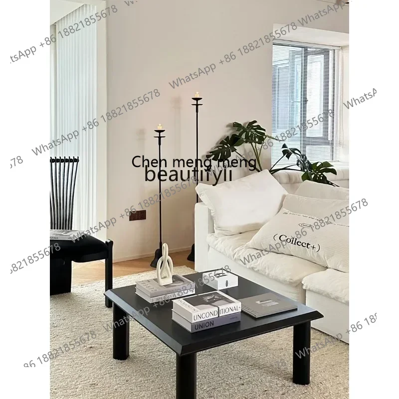 

xz1Begonia Tea Table Retro Small Apartment Living Room Solid Wood Tea Table Simple Log Black Mid-Ancient Tea Table Square