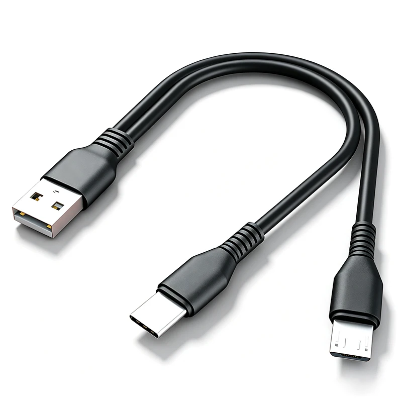 USB‑A 2 in 1 Dual Output Y‑Splitter Charging Cord for Type‑C & Micro‑USB Android Mobile Phones Multi‑Options Only for Charging