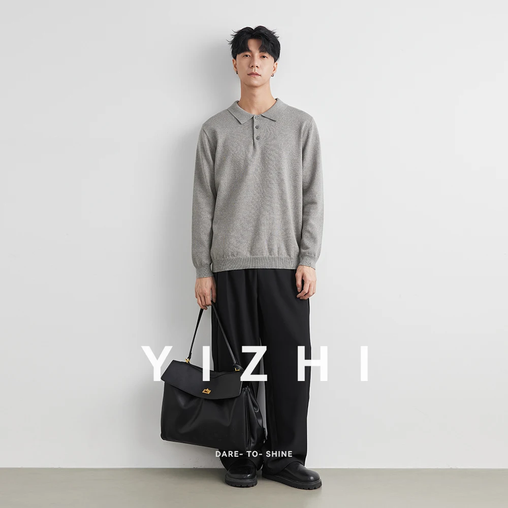 High Quality Worsted Spun Collar Wool Sweater Men's Spring And Autumn Business Polo Sweater Thin Long Sleeved Knitted T-shirt - Image 6