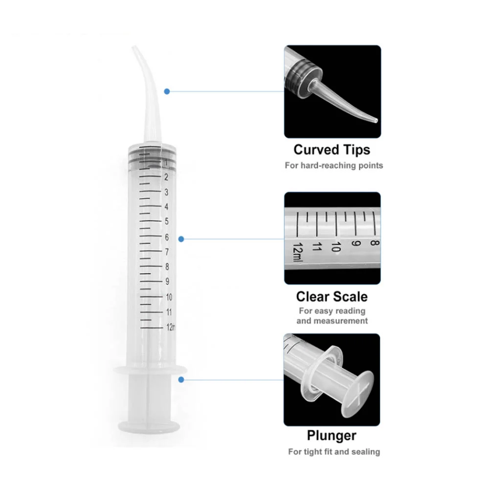 Jednorazowa strzykawka do nawadniania zębów z wygięta końcówka 12cc wtryskiwacz narzędzia do wybielania zębów higiena jamy ustnej narzędzia do