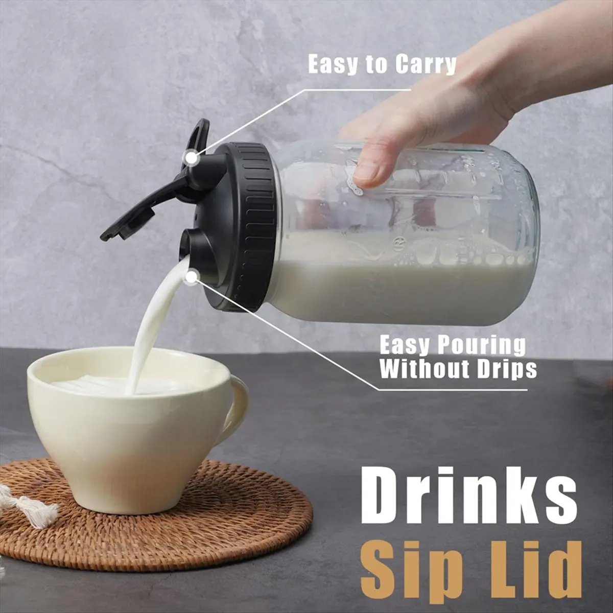 Pour Spout Lids for Ball Wide Mouth Jars, Airtight Canning Jar Flip Cap Top Lid for Dressing Pouring, Pack of 4 &LICG