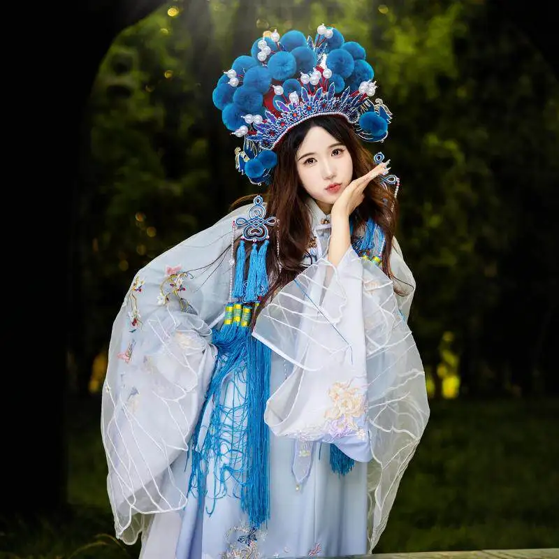 Drama hat, helmet, phoenix crown, shawl, bride, costume headdress, seven-star phoenix crown, crested head, pom-pom phoenix crown