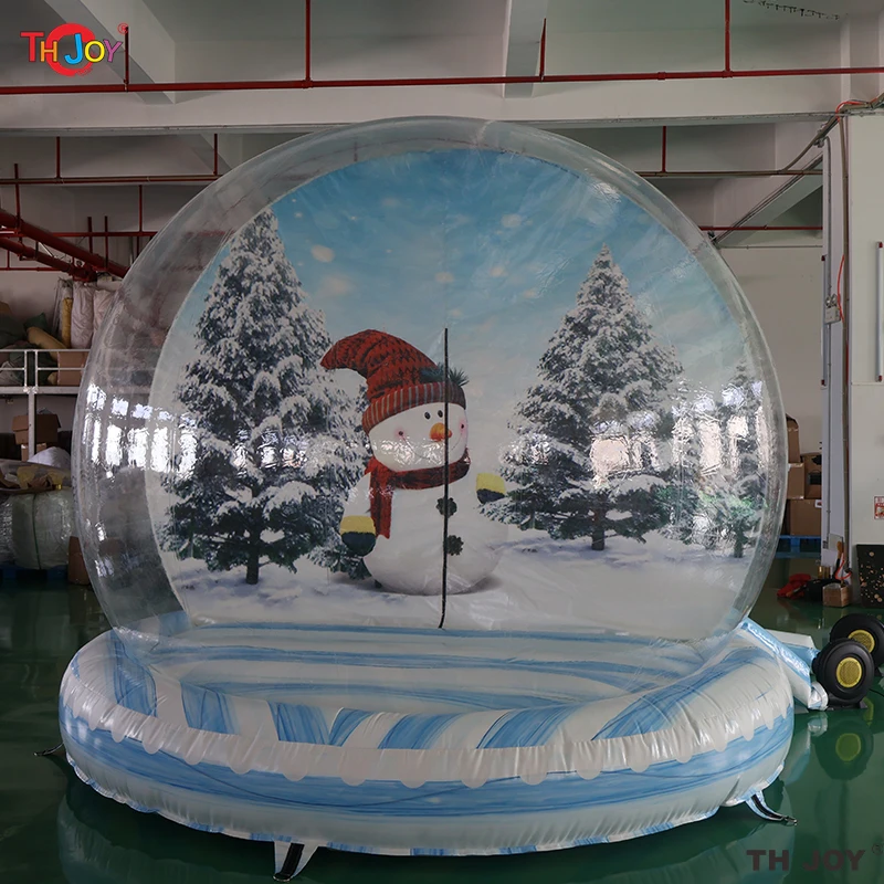 2026 Novo design globo de neve inflável cabine de foto transparente barraca de cúpula de casa de bolha humana com túnel
