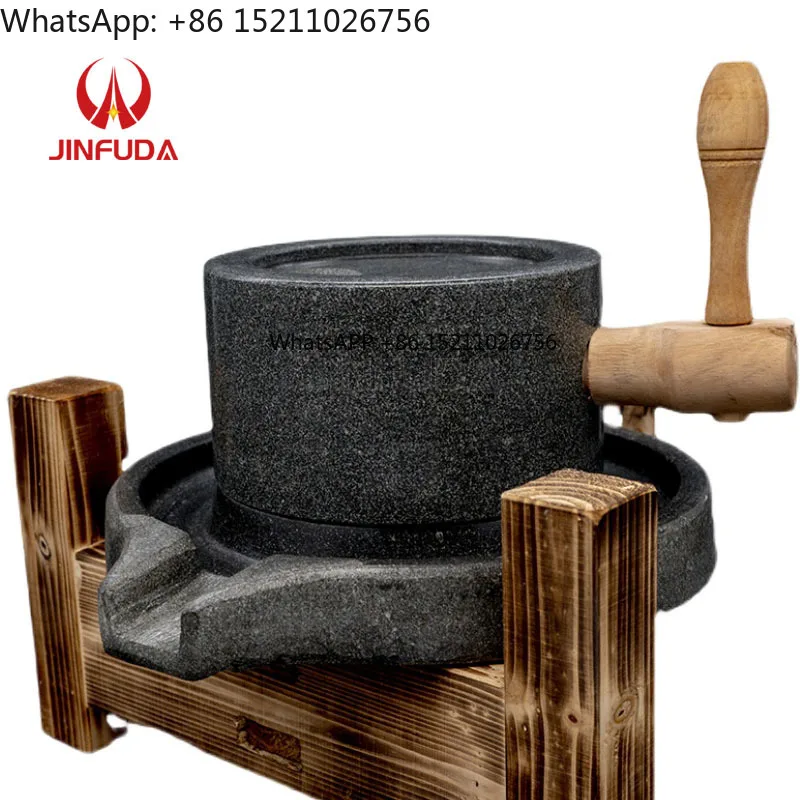Polish Black Stone Mill With Wood Stand Custom Grain Manual Stone Mill Hand Made Stone Mill
