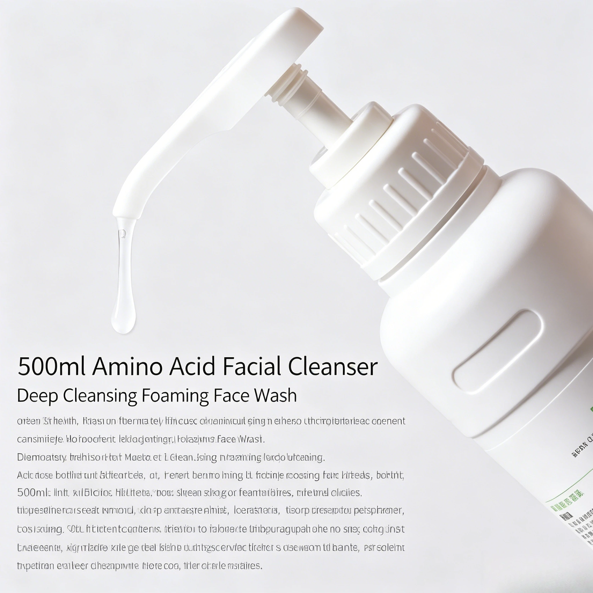 500ml Salon Amino Acid Facial Cleanser Rich Foam Deep Cleansing Hydrating Moisturizing Gentle Daily Skin Care