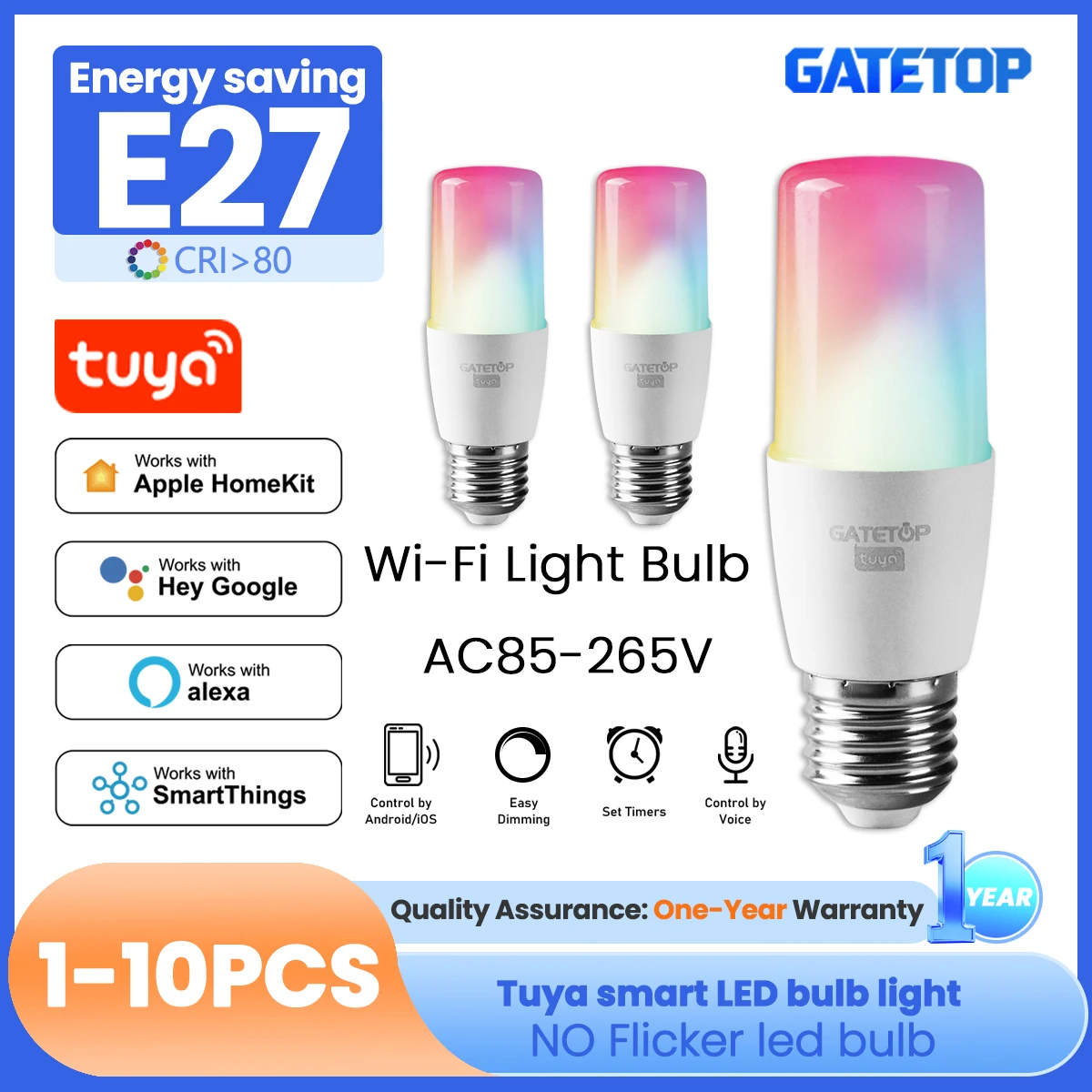 �y�Z�[�����z1-10 �� E27 LED �X�}�[�g�d�� Wifi 6W RGBCW WW Tuya �L�����h�������v�� Alexa Amazon Google Home Yandex �A���X Smartthings �ƘA�g���܂�