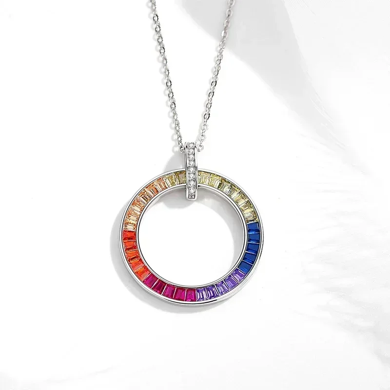 KALETINE 925 Sterling Silver Rainbow Heart Hoop Earrings CZ Korean Fashion Zirconia Women Necklace Rings Set Charm Jewelry Gifts 6