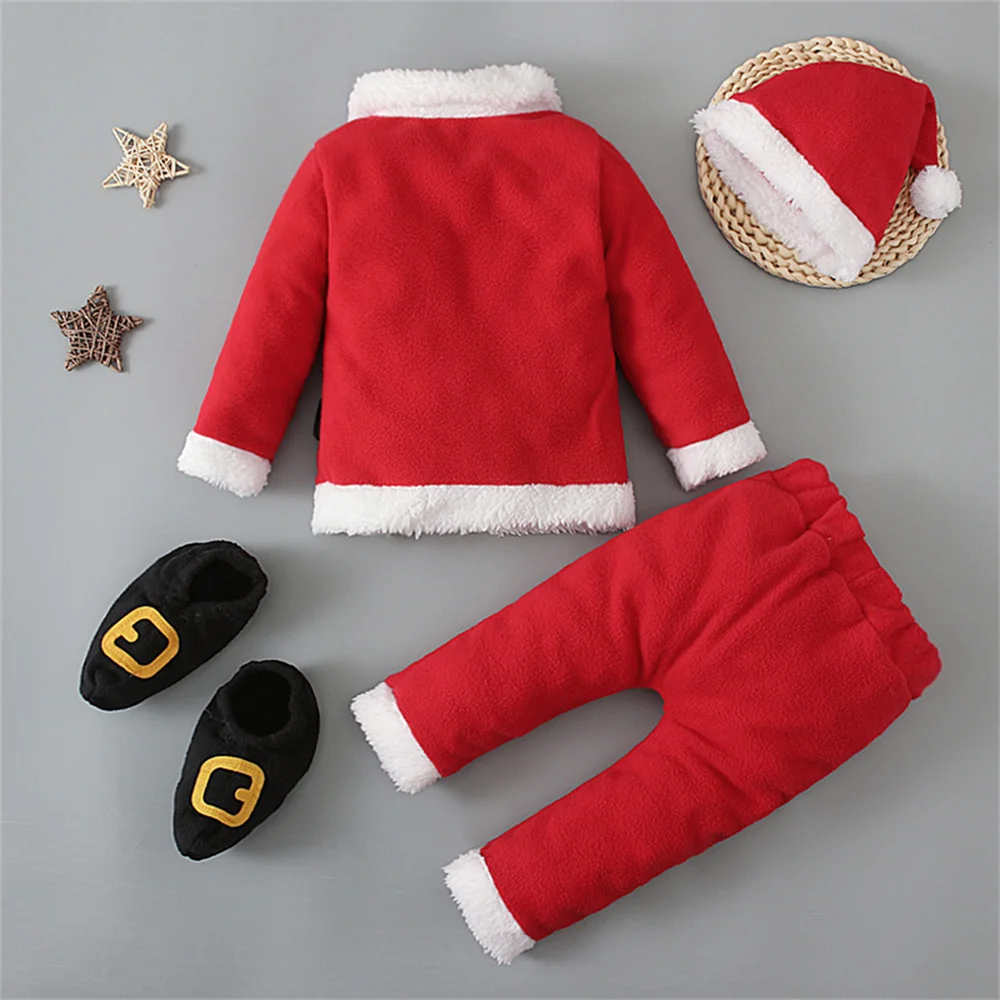 Baby Christmas Outfits Toddler Boy Girl Santa Claus Costume Long Sleeve Top Pants Hat and Sock Suit Xmas Newborn Baby Clothing