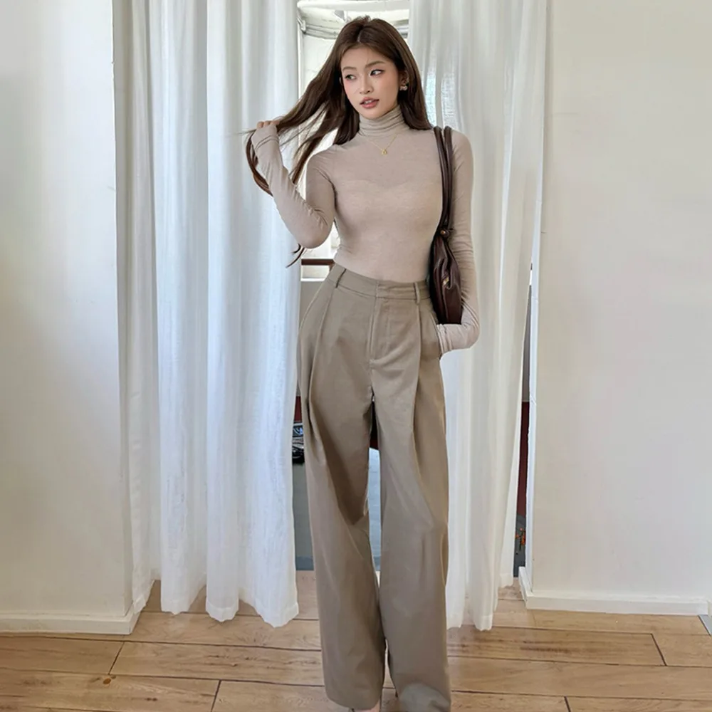 

Женские элегантные свободные брюки полной длины с высокой талией, женская уличная одежда, офисная одежда, однотонные широкие костюмные брюки