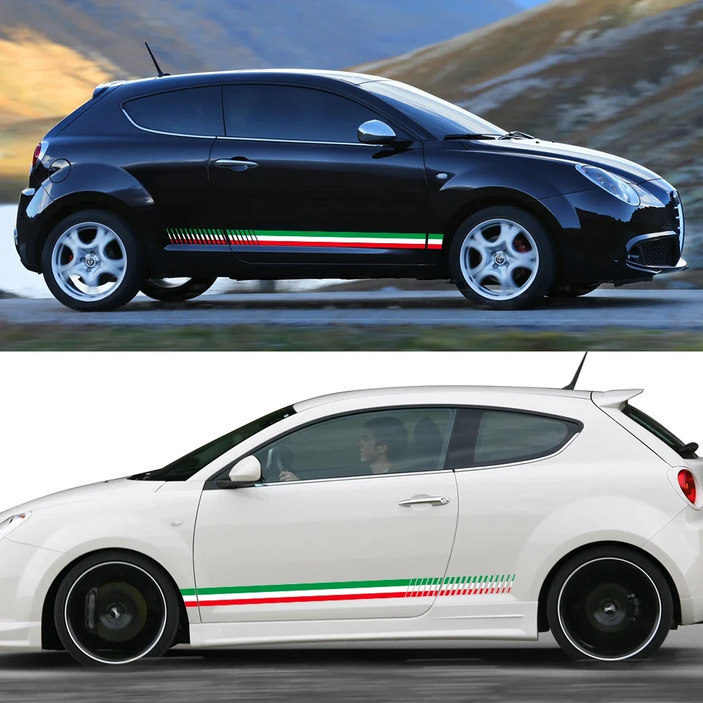 2PCS Auto Porta Laterale Skrit Styling Adesivi Auto-adesivi Lunga Striscia Pellicola Del Vinile Decalcomanie Auto Tuning Accessori Per Alfa Romeo Mito