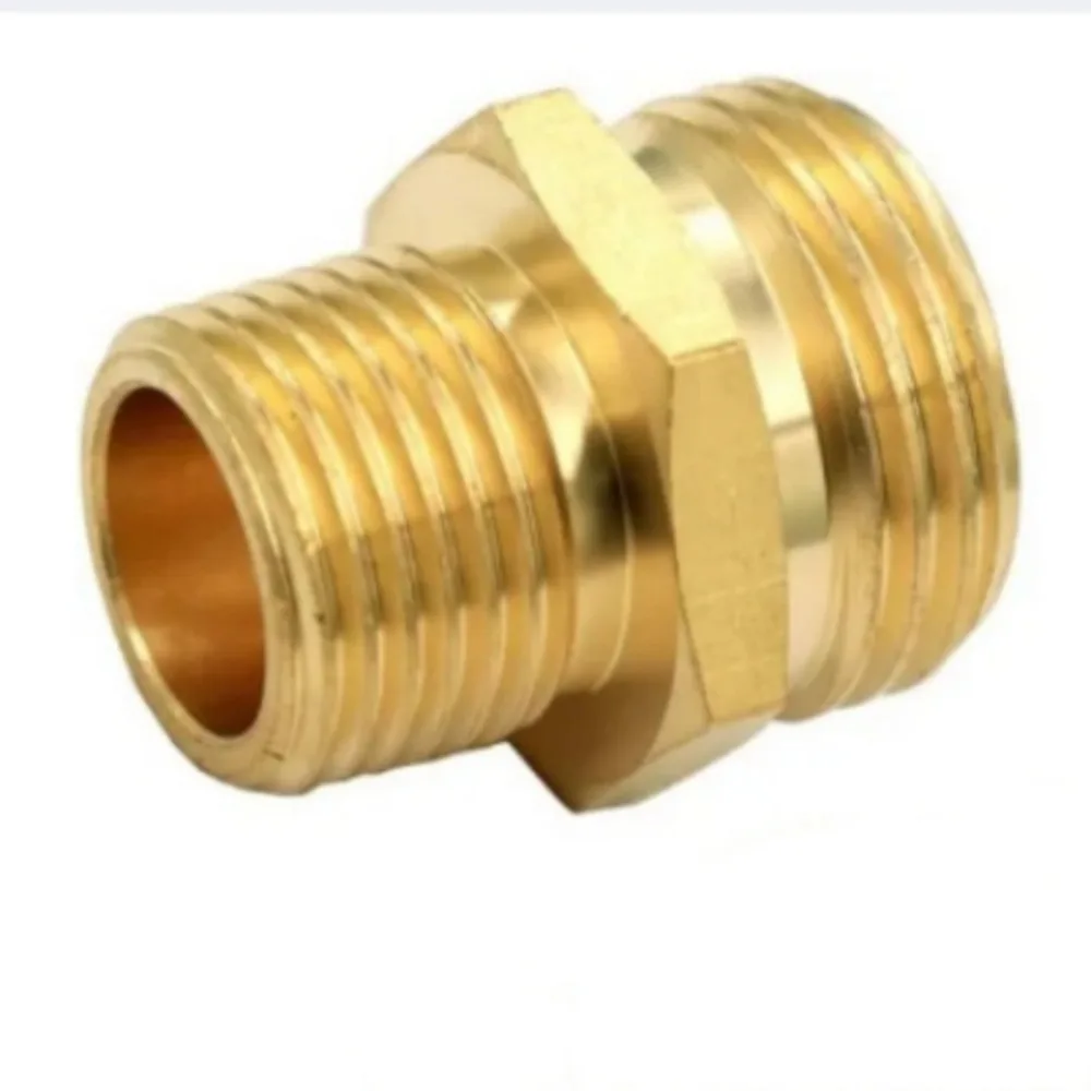 For Water Oil Gas Brass Pipe Hex Nipple Fitting 3/4GHT X 3/4NPT Male Thread Quick Adapter Coupler Connector