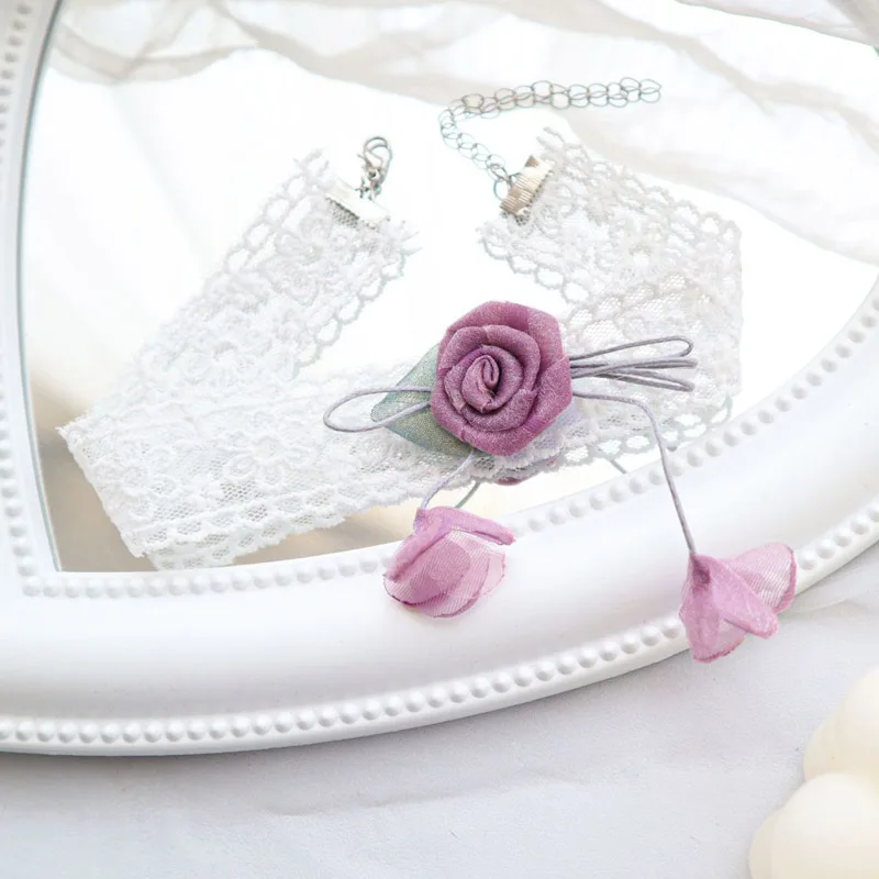 قلادة بتلات الورد الوردي الجنية للنساء ، رقبة الترقوة ، سلسلة طويلة ، قلادة زهور مثيرة ، إكسسوارات مجوهرات للسيدات ، هدية للفتيات ، دانتيل #4