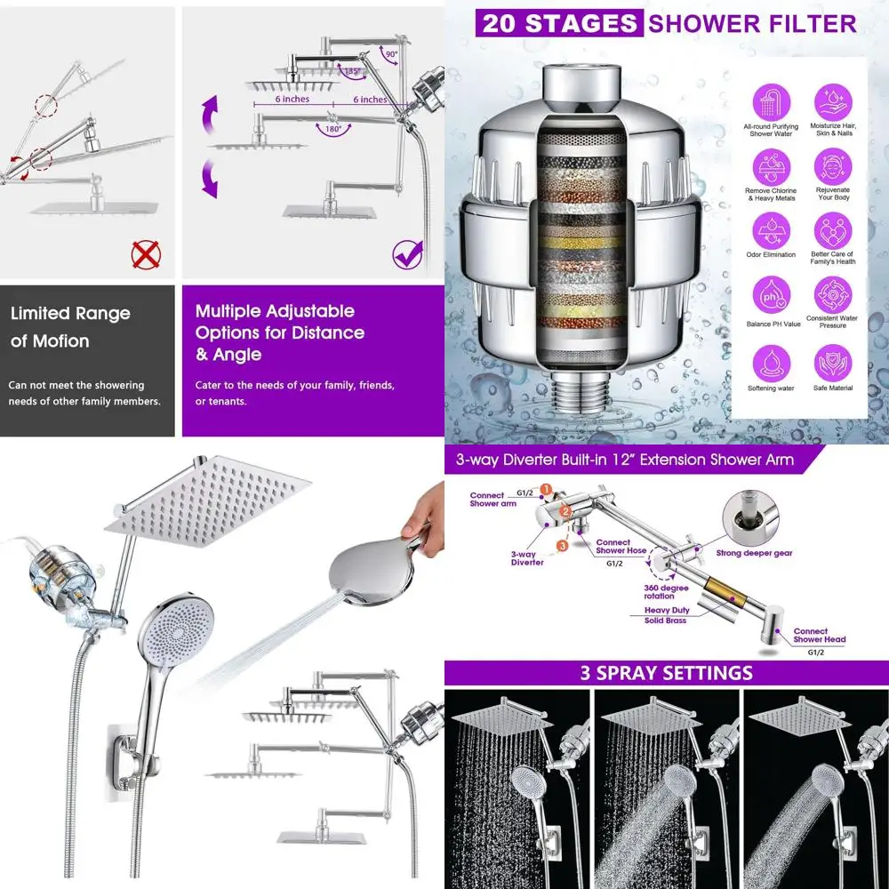 

12'' Chrome Handheld Shower Combo with 20-Stage Hard Water Filter for Hair and Skin Care