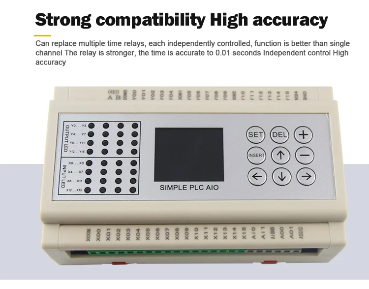 Huaqingjun 16IO Transistor Output PLC 2-Channel Analog Inputs 0-10V 0-20mA Pulse Outputs PLC Servo Motors