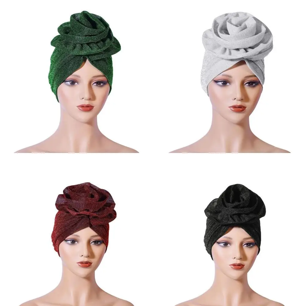 

R1WE Bright Yarn Turban Hat Classical Ethnic Flower Bonnet Hat for Festival Gathering