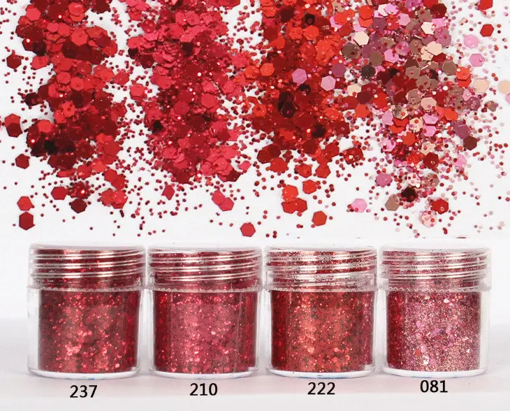 

4 бутылки, 10 г, красные блестки, блестящая звезда для ногтей, мигающая нашивка, блестящая пудра со звездами русалки, шестиугольная форма, блестящая пудра для ногтей со звездами