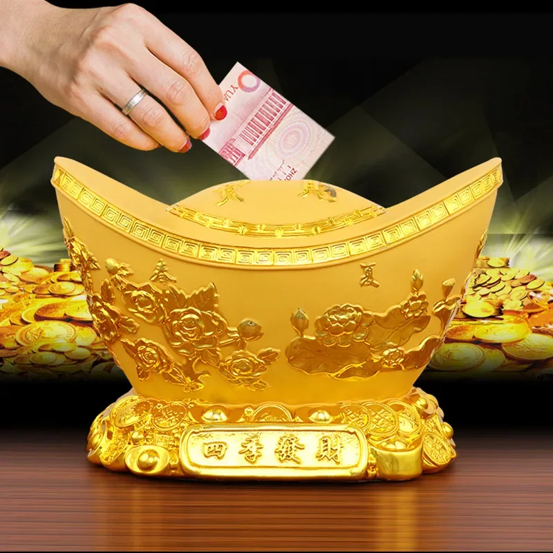 

Gold Ingot piggy bank Resin modern art sculpture Large Capacity Home decoration piggy bank Children coin gift box