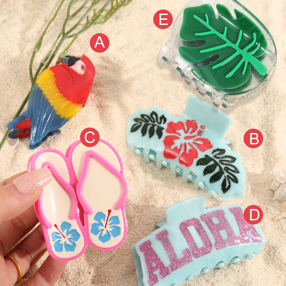 1piece personalized acetic hawaiian parrot flip-flop aloha flower hair claw clip for summer holiday