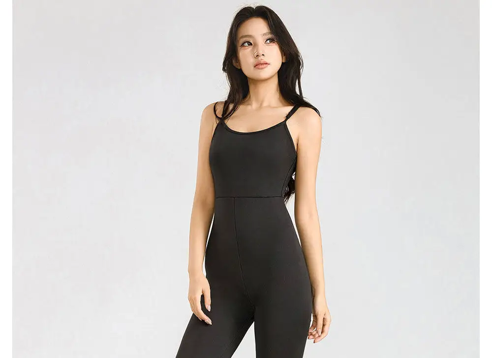 European and American casual hot girl jumpsuit dance slim fit solid color sexy backless suspender jumpsuit micro flared pants