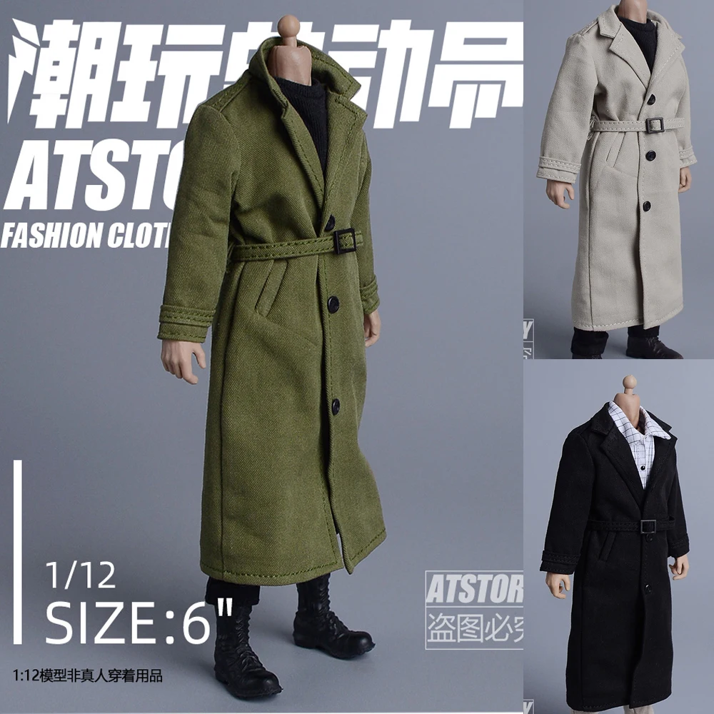 

1/12 Men's Mlitary Uniform British Long Trench Coat Fit 6-inch Action FIgure Body doll Clothing Accessories Model