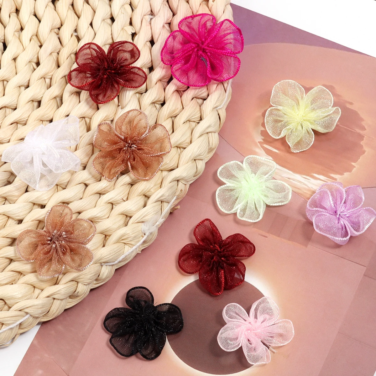 20Pcs/Lot 3cm Snow Gauze Fabric Flowers Five Petals Artificial Flower For DIY Sewing Crafts Headwear Clothing Accessories