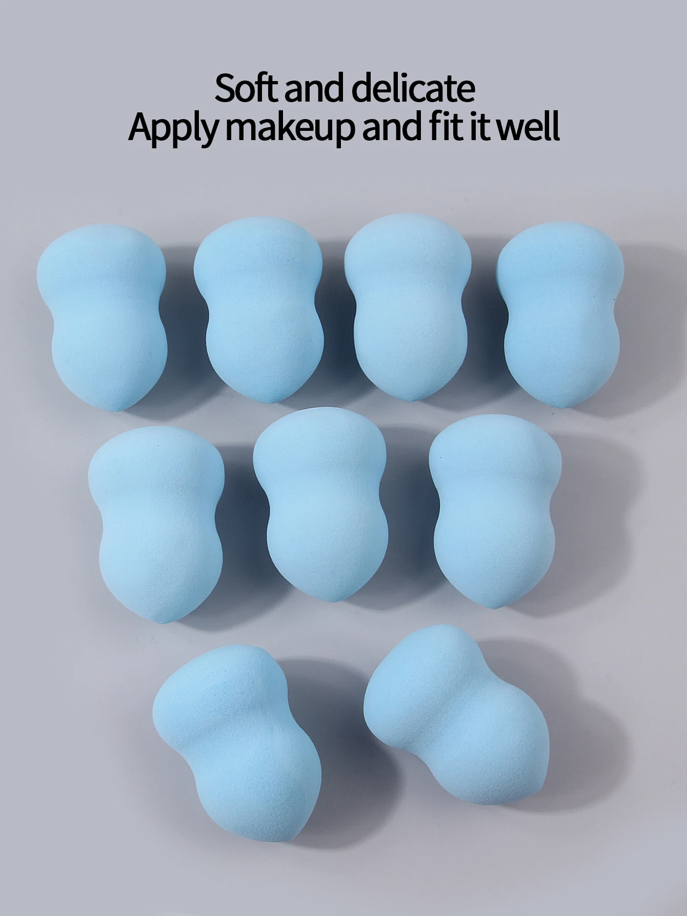 9-delige set blauwe kalebas schoonheidsei, draagbaar spons-ei voor zowel droog als nat gebruik, foundation make-up ei voor beginners