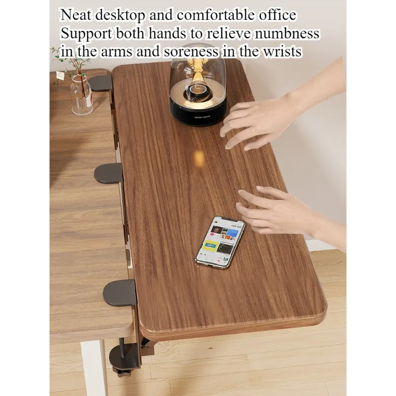 Image 3: Support de bureau extensible sans perçage pour ordinateur, panneau de bureau pliable avec bras articulé et support de clavier étendu
