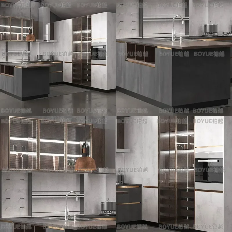 Custom Integrated Kitchen Cabinet with Quartz Stone Countertop Wall Hanging Unit Door Panel Modern Home Storage Solution