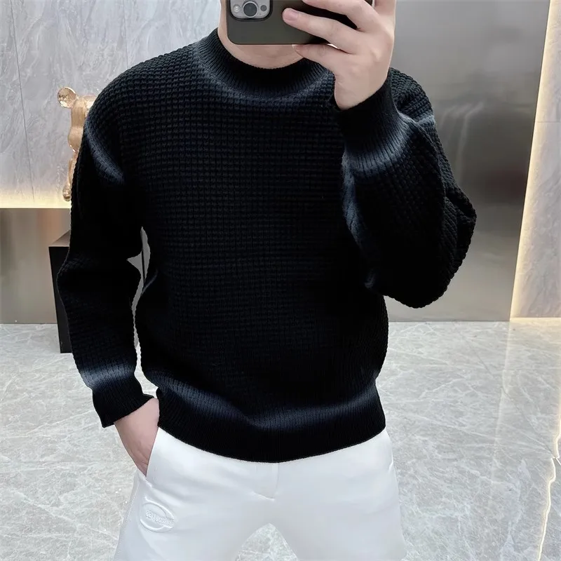 Autumn Knitted Sweater for Men Long Sleeve Casual Wool Blend Sweaters Male Round Neck Business Office Social Versatile Pullover