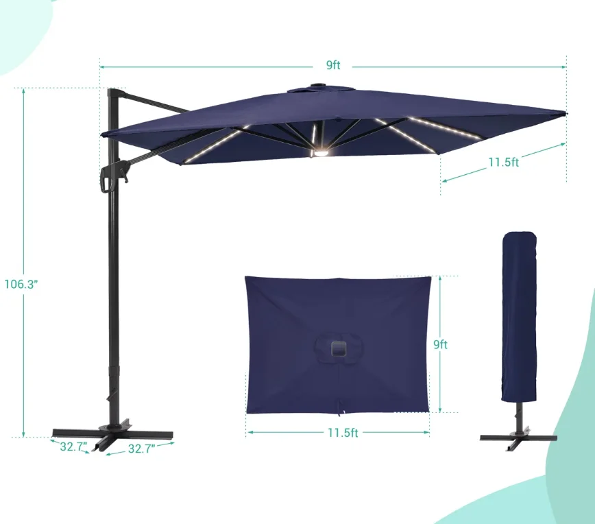 ！@Led Beads Heavy Duty Outdoor Courtyard Large Sunshade Parasol Led Lights Outdoor Balcony Stall Villa Roman Umbrella