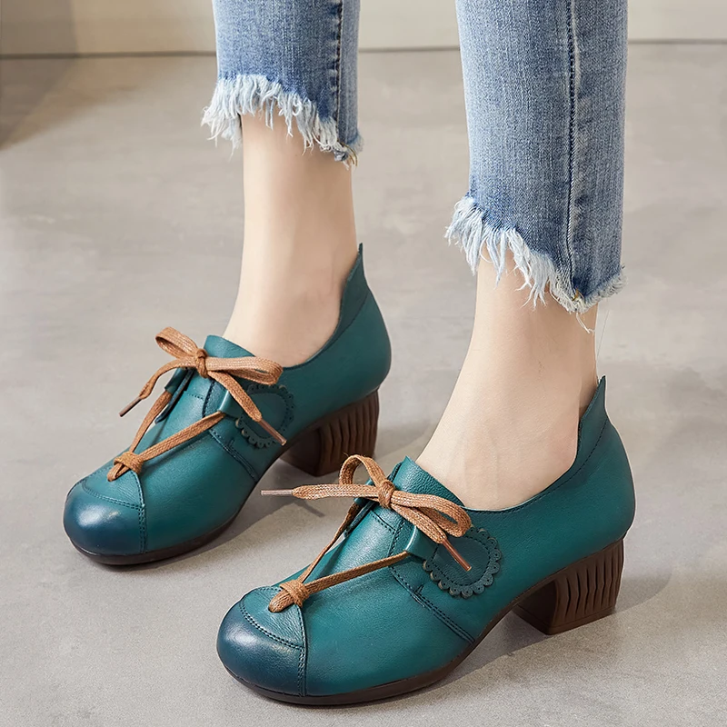 GKTINOO Retro Pumps Women Shoes Genuine Leather Lace-Up Comfortable Soft 2024 New Spring Autumn Handmade Concise Ladies Shoes