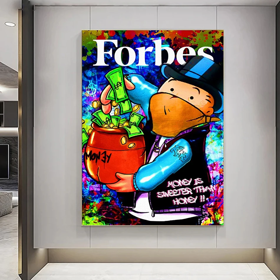 Forbes Mr Monopoly Graffiti Painting Motivational Canvas Print Wall Art Nordic Home Office Room Decor Gife Poster Prints for Liv