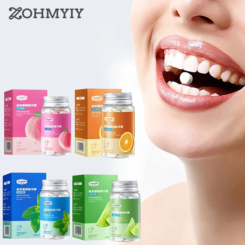 

30 Capsules Probiotic Solid Toothpaste Clean Oral Fresh Breath Chewable Travel Portable Mouthwash Tablets Brightening Teeth Care