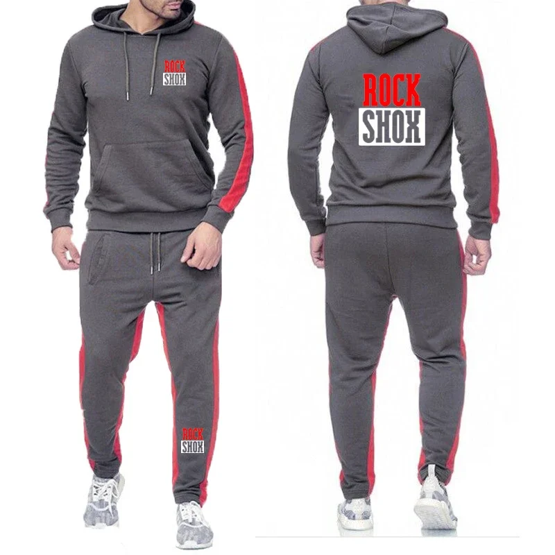 

Rock Shox Shock Suspension Mountain Mtb 2024 Men's Fashion Brand Sports Leisure Solid Color Pullover Hooded Sweater+ Pant Sets