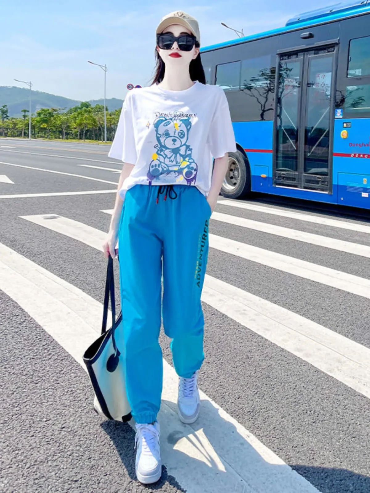 Summer Casual Street Dance Hip Hop Sportswear Set Women's Fashion Slimming Anti-aging Short Sleeve T-shirt Nine-point Pants T...