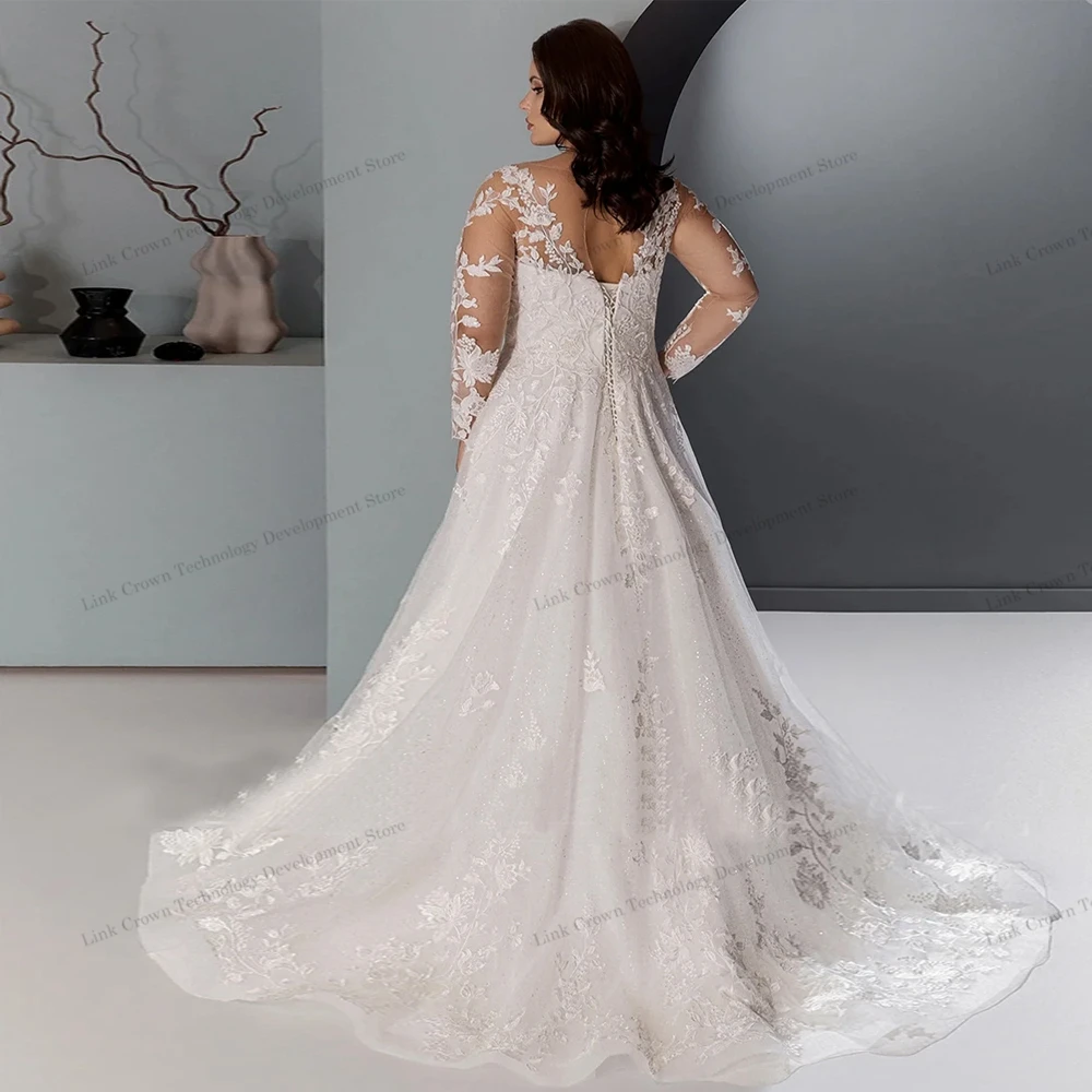 Ivory Plus Size Wedding Dresses with Lace Full Sleeve A Line Bridal Gowns for Women 2025 Summer Button Back Vestido De Novia