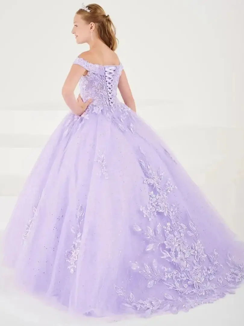 Personalizado casamento aniversário lilás tule apliques florais vestido da menina de flor bordado sem mangas para baile banquete vestido princesa