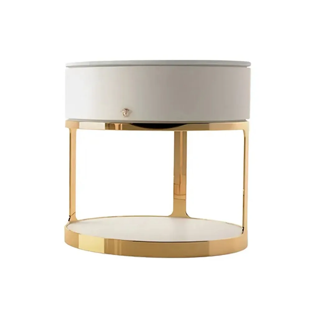 Light luxury high-end bedside home bedroom designer creative stainless steel marble bedside shelf