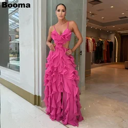 Booma Sexy A-line Prom Dresses Spaghetti Straps Ruffles Wedding Party Gowns Slit Women's Evening Dress Long Beach Party Dress