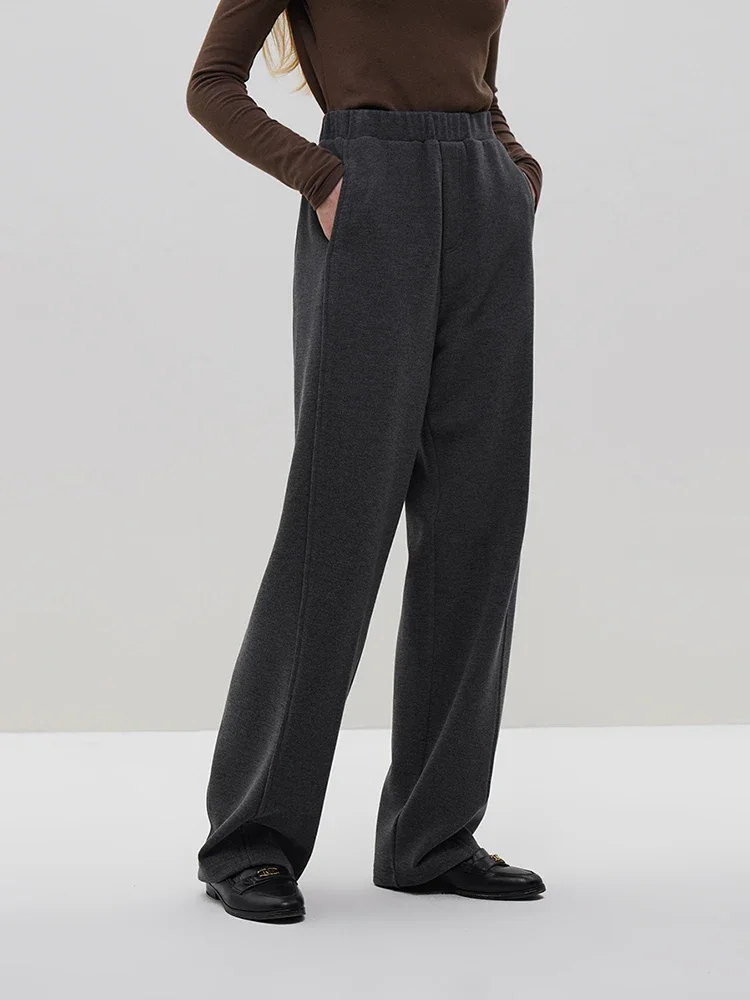 FSLE-pantalones de plátano rectos de cintura alta elástica para mujer, pantalones cómodos simples para ir al trabajo, estilo informal para el hogar,