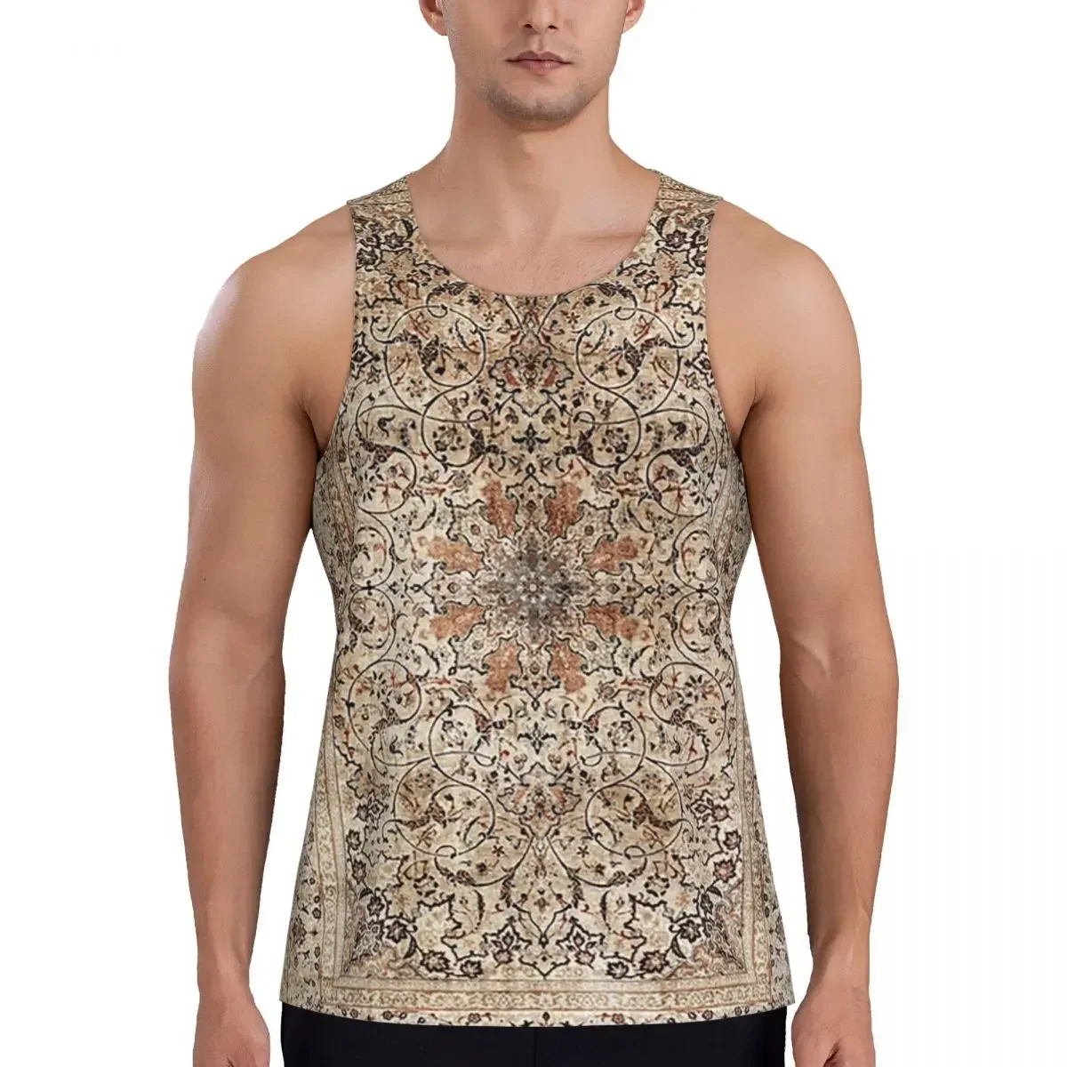 Quick Dry Silk Esfahan Persian Carpet Print Gym Tank Muscle Sleeveless Shirt Bodybuilding Breathable Vest