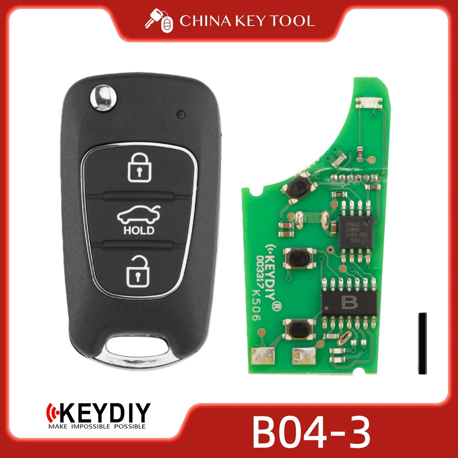 

KEYDIY KD B04-3 Универсальный откидной дистанционный ключ с 3 кнопками, совместимый с Hyundai Kia Type