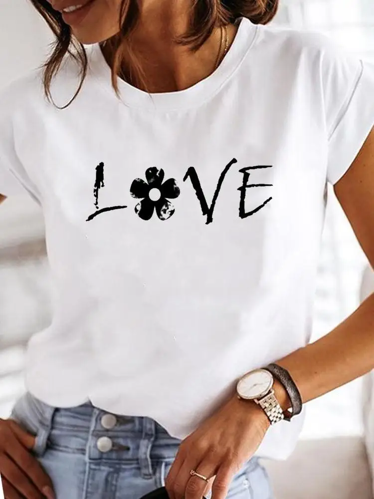 

Letter Floral Flower 90s Clothing T-shirts Short Sleeve Clothes Fashion Casual Ladies Women Print Female Summer T Graphic Tee