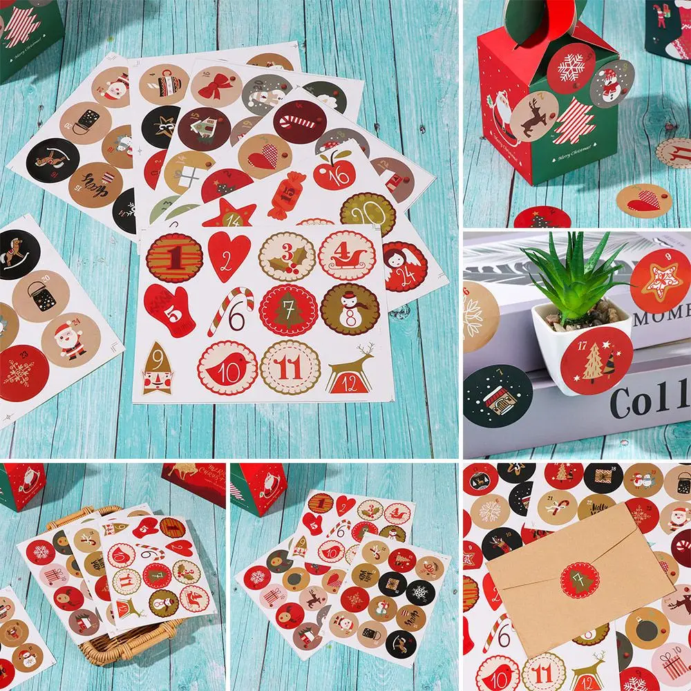 Merry Christmas Gift Paper Stickers Advent Calendar Number Paper Stickers Multi-Function DIY Gift Packaging Labels Decor